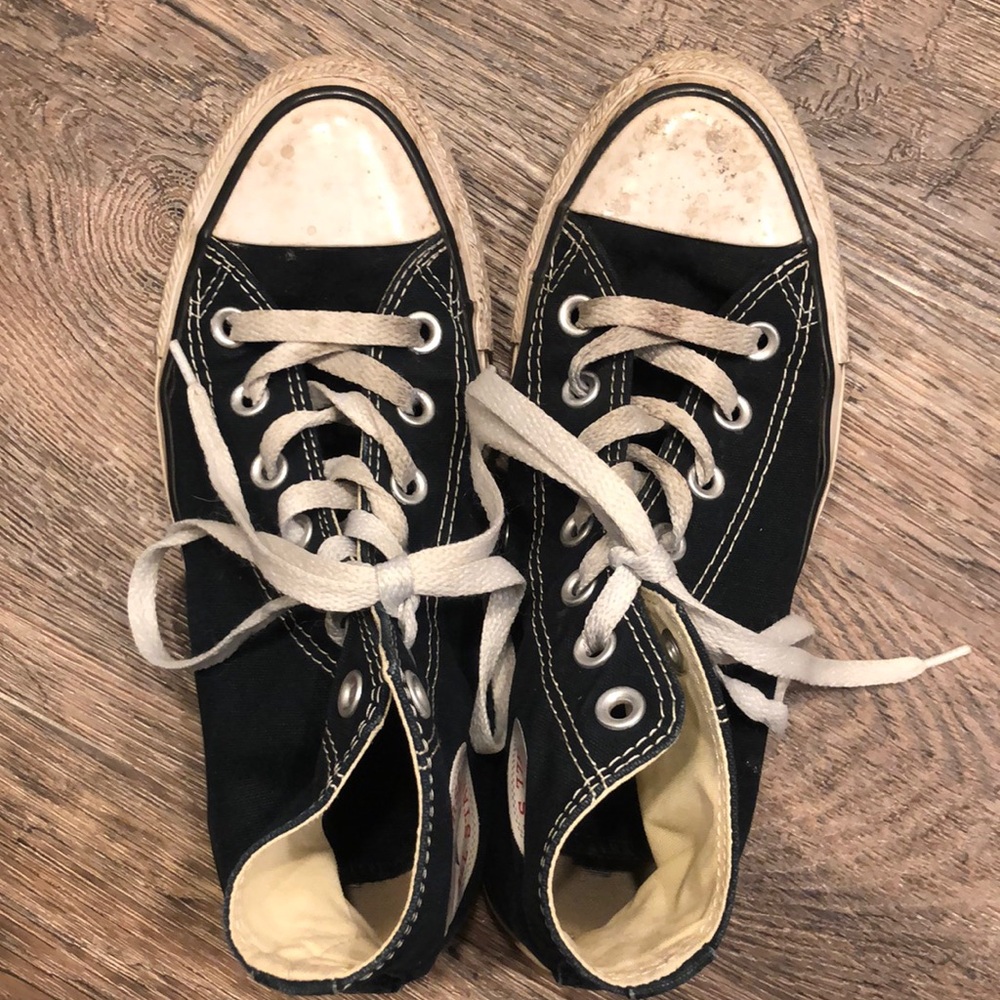 Converse Chuck Taylor High Top black sneakers, women’s size 7, men’s size 5